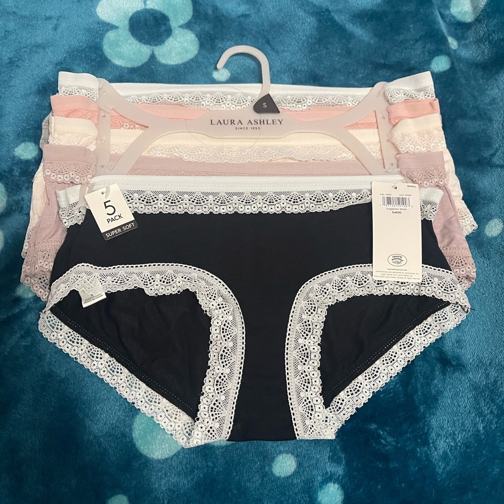 Laura Ashley Black, Pink, and White Lace Panties Set